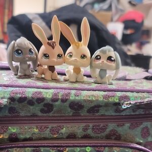 Littlest Pet Shop pastel gray, tan, cream & blue bunnies